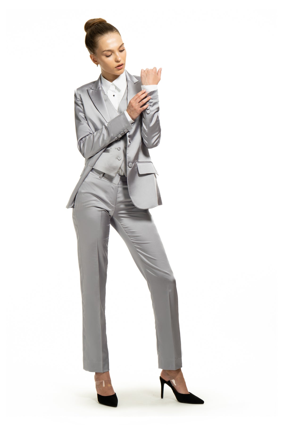 Silver Gray Satin Peak Lapel Tuxedo Jacket