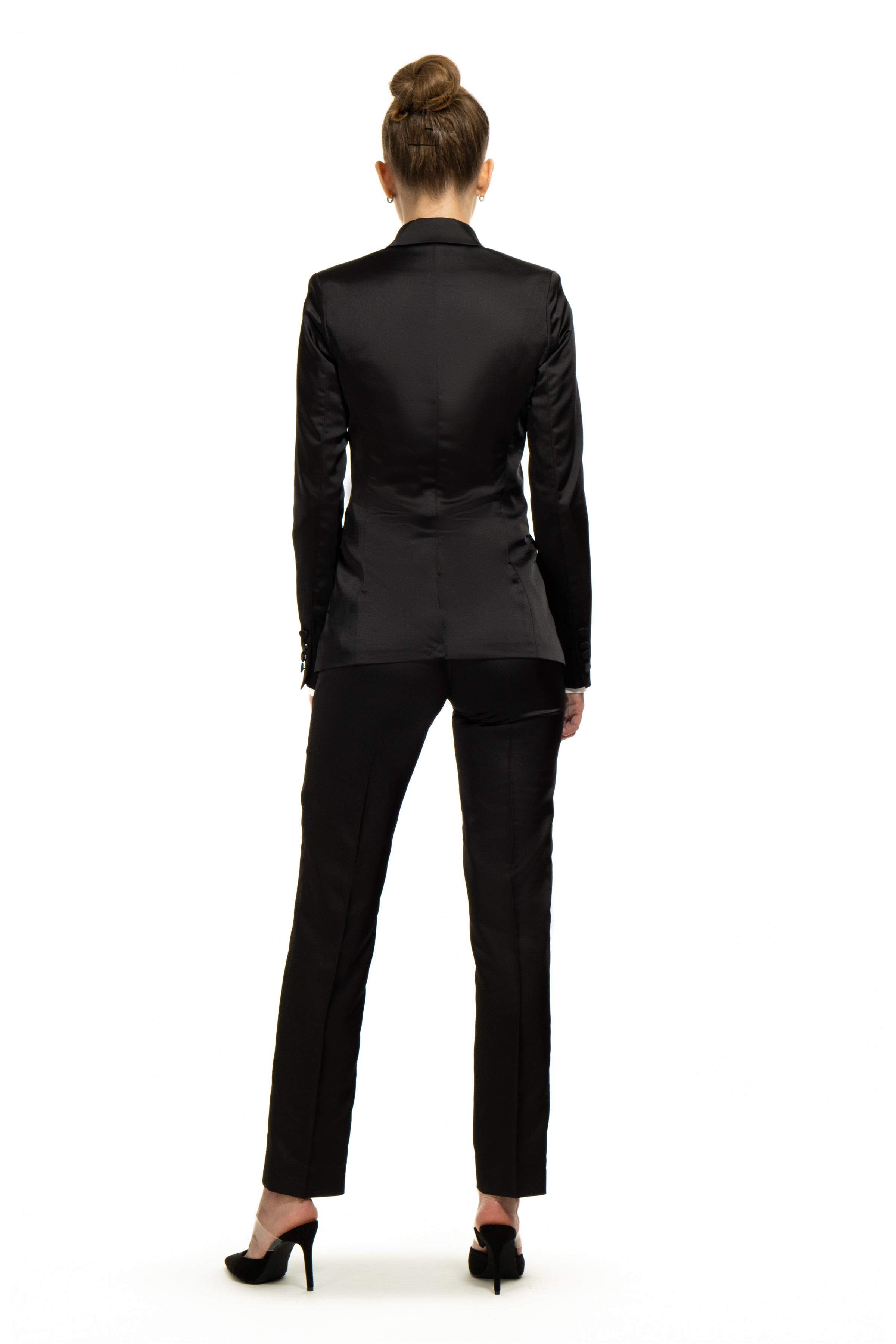 Black Satin Slim Fit Tuxedo Pants w/ Satin Back Pocket