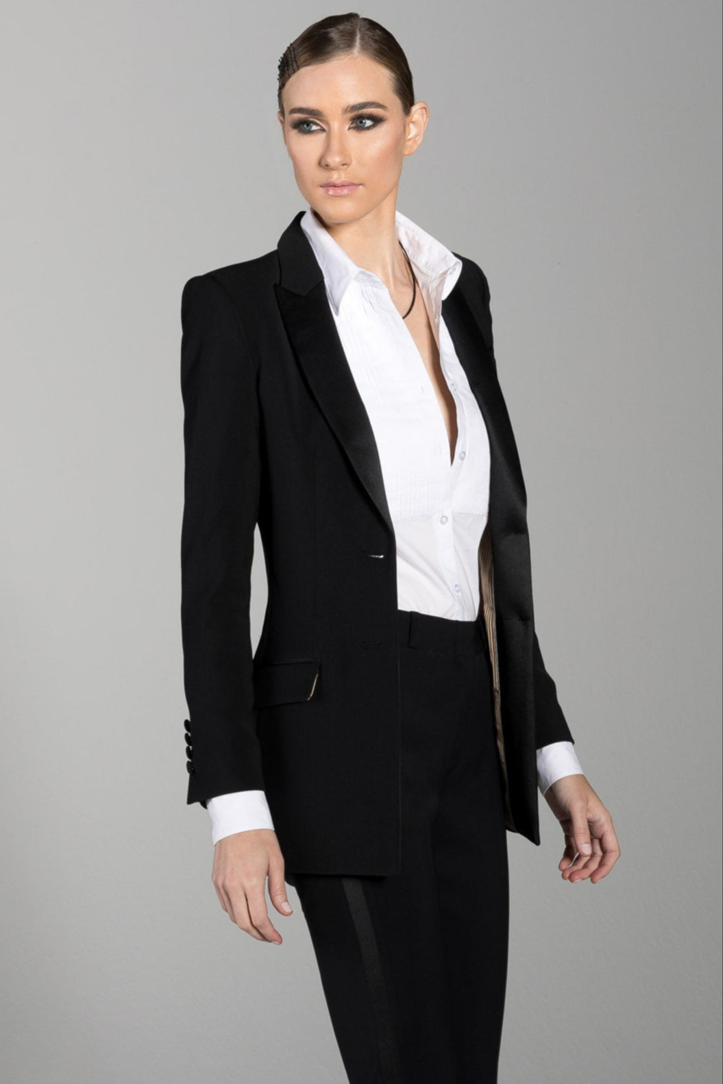 Black Peak Lapel Long Tuxedo Jacket