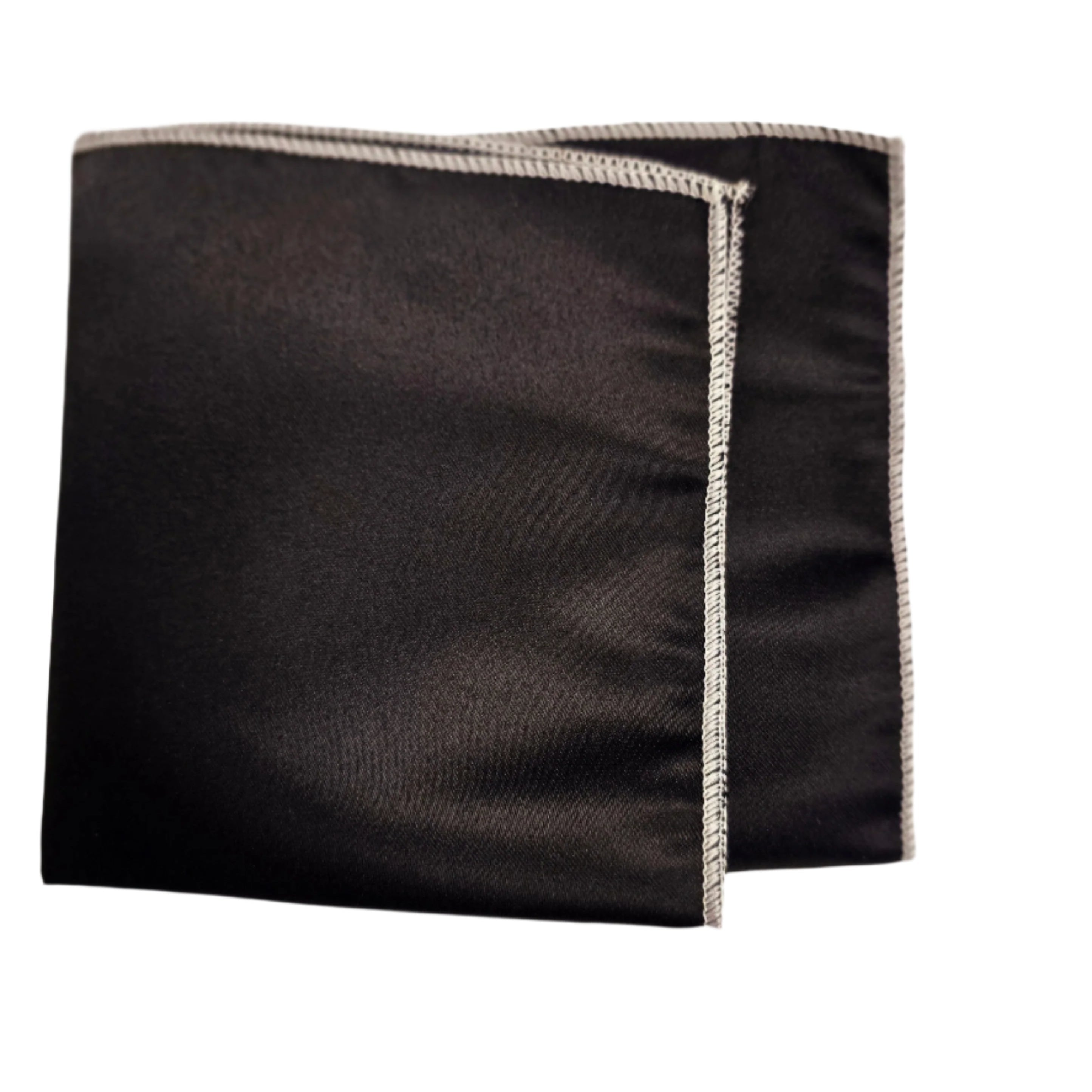 Black Poly/Satin w/ White Border Pocket Square