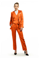 Copper Orange Satin Slim Fit Tuxedo Pants w/ Satin Back Pocket