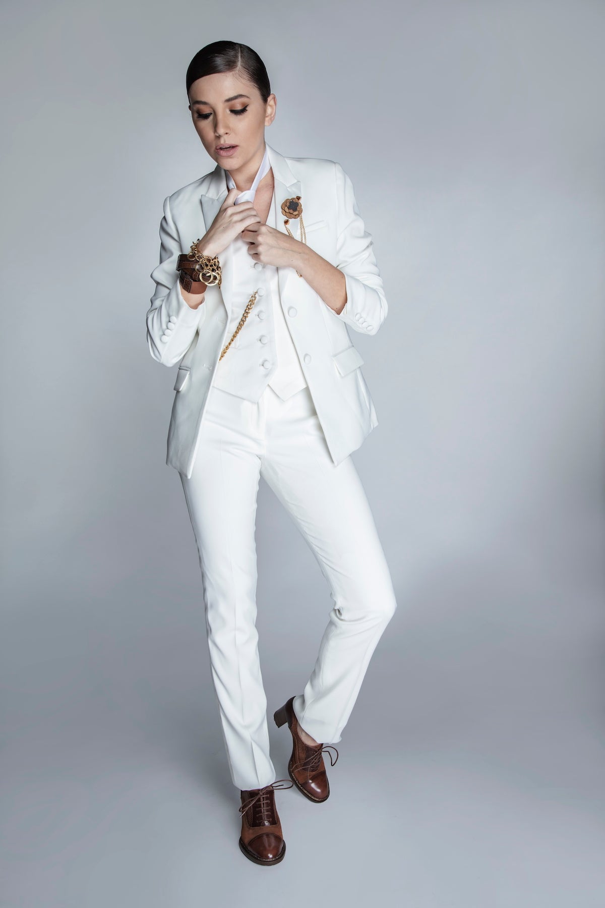 Pearl White Peak Lapel Tuxedo Jacket