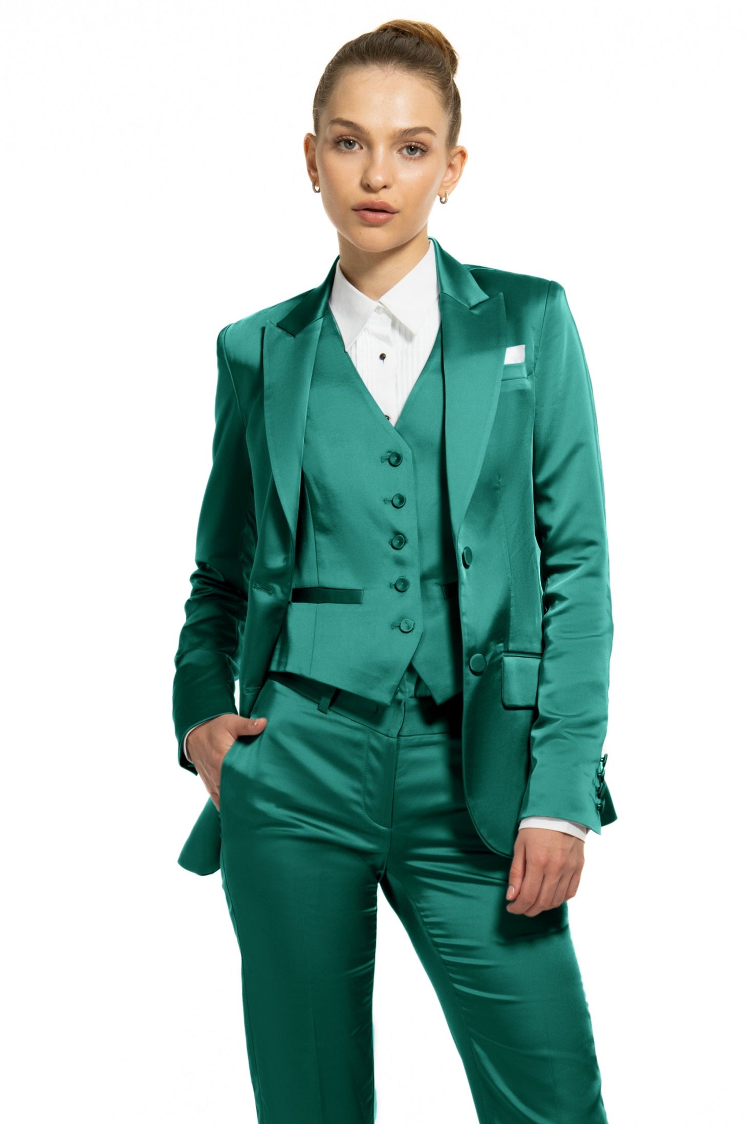 Emerald Green Satin Peak Lapel Tuxedo Jacket