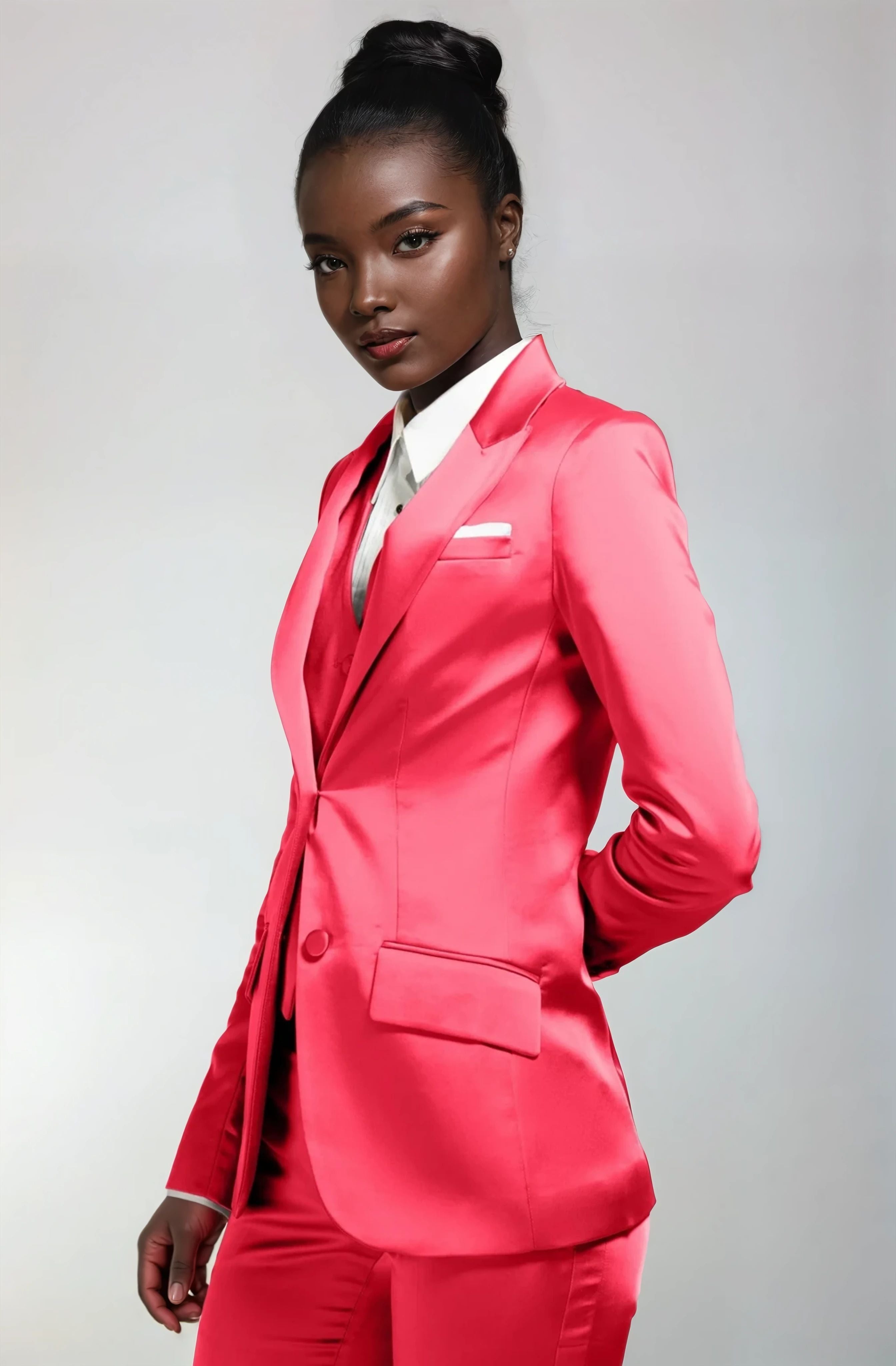 Fuchsia Satin Peak Lapel Tuxedo Jacket