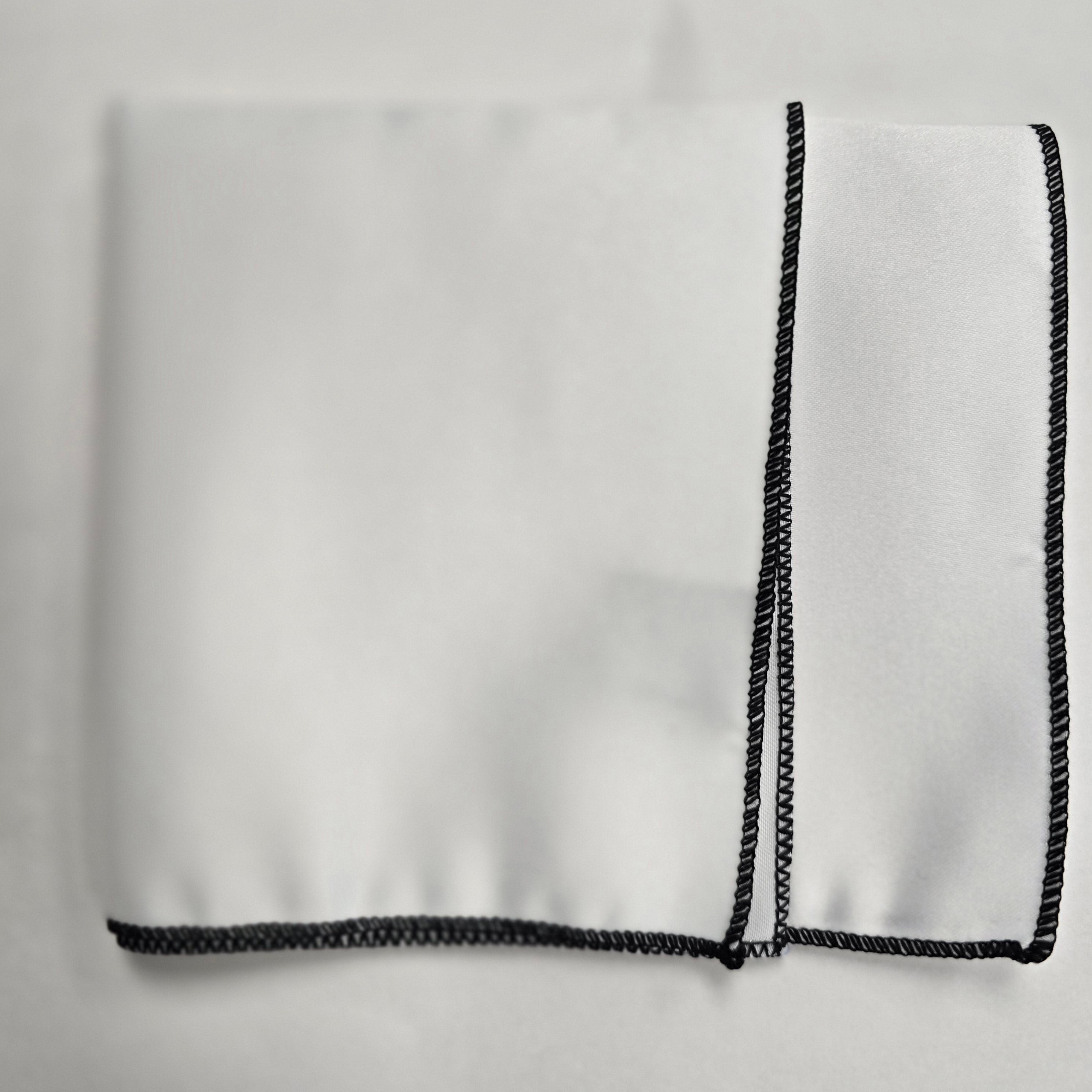 White Poly/Satin w/ Black Border Pocket Square