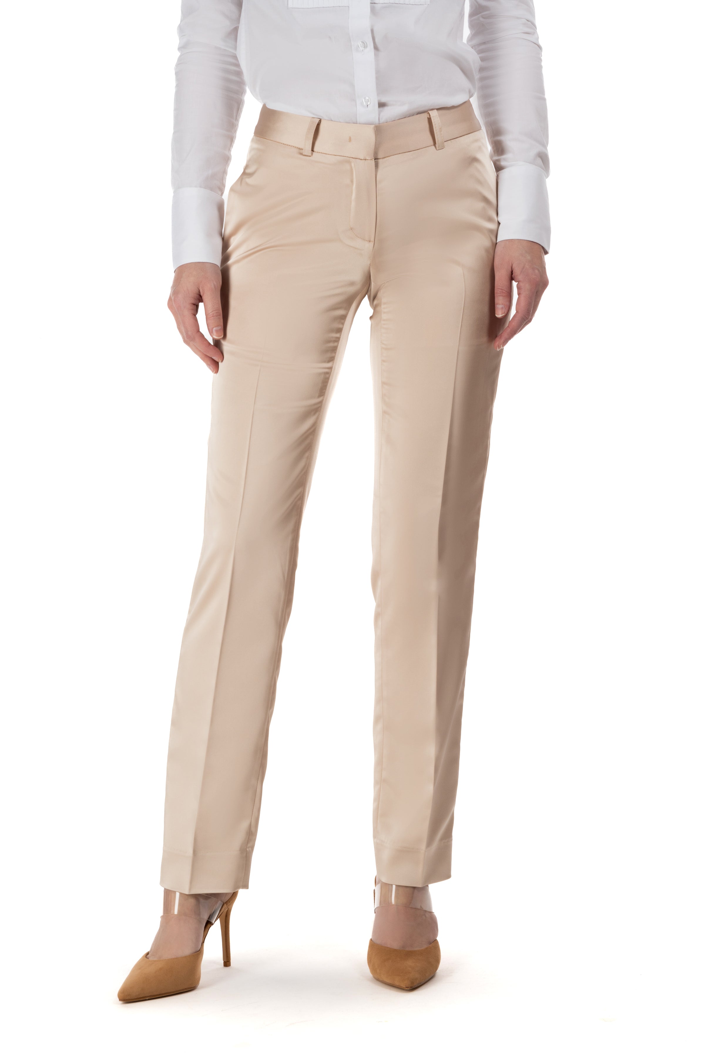 Champagne Gold Satin Slim Fit Tuxedo Pants w/ Satin Back Pocket