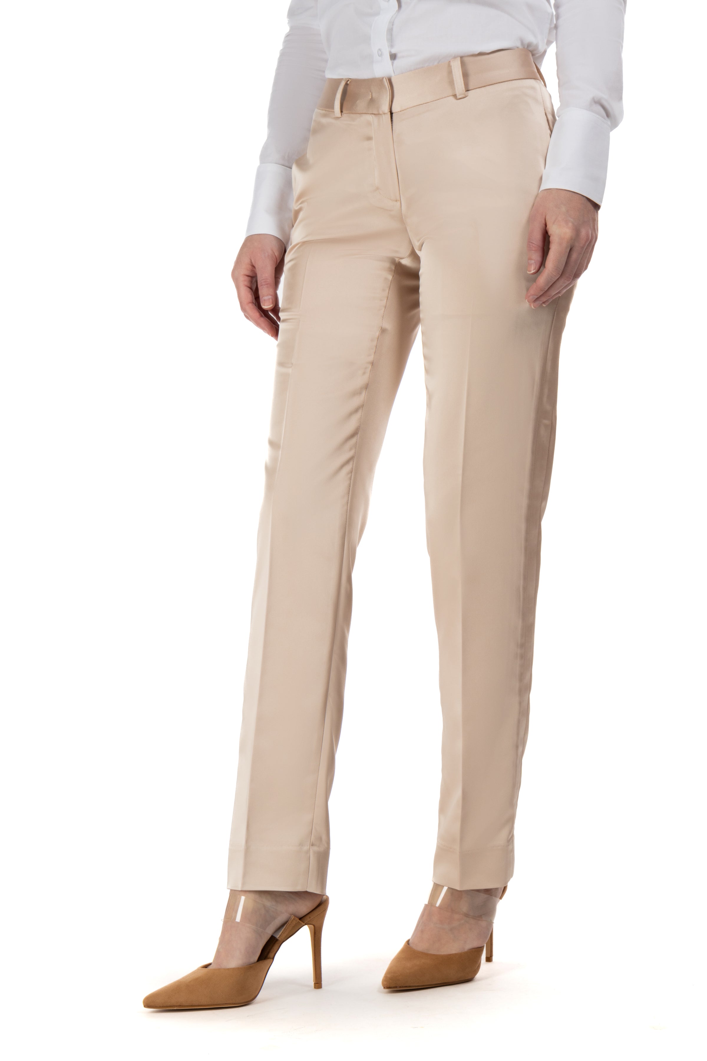 Champagne Gold Satin Slim Fit Tuxedo Pants w/ Satin Back Pocket