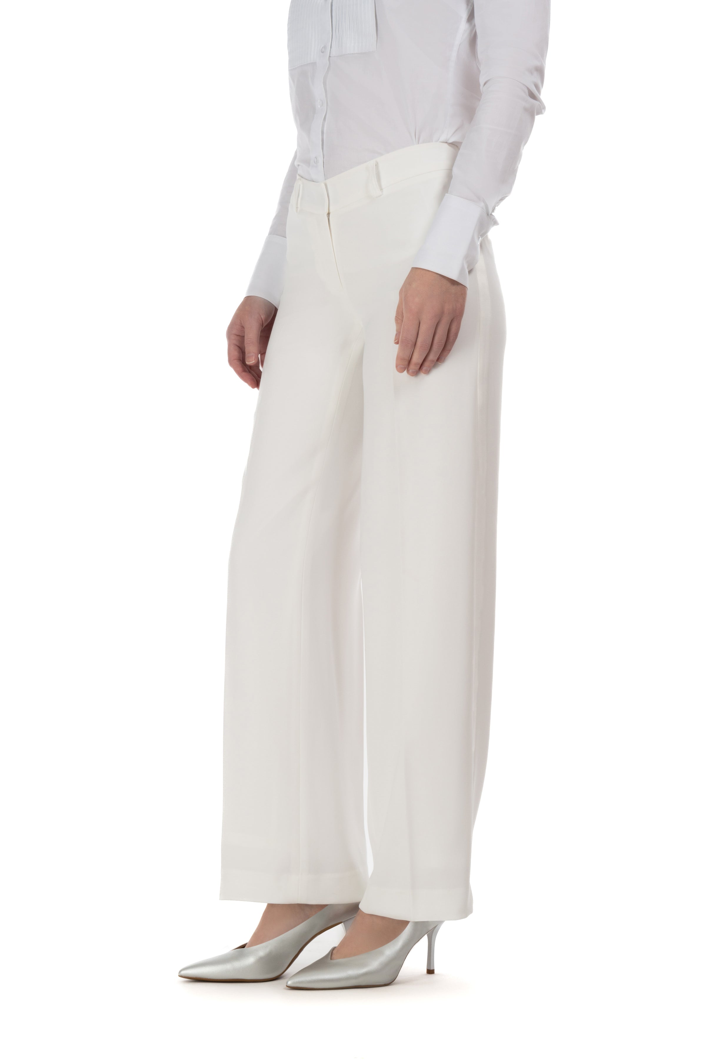 Pearl White Straight Wide Fit Tuxedo Pants w/ Satin Back Pocket