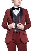 Burgundy & Black Shawl Collar Tuxedo Jacket