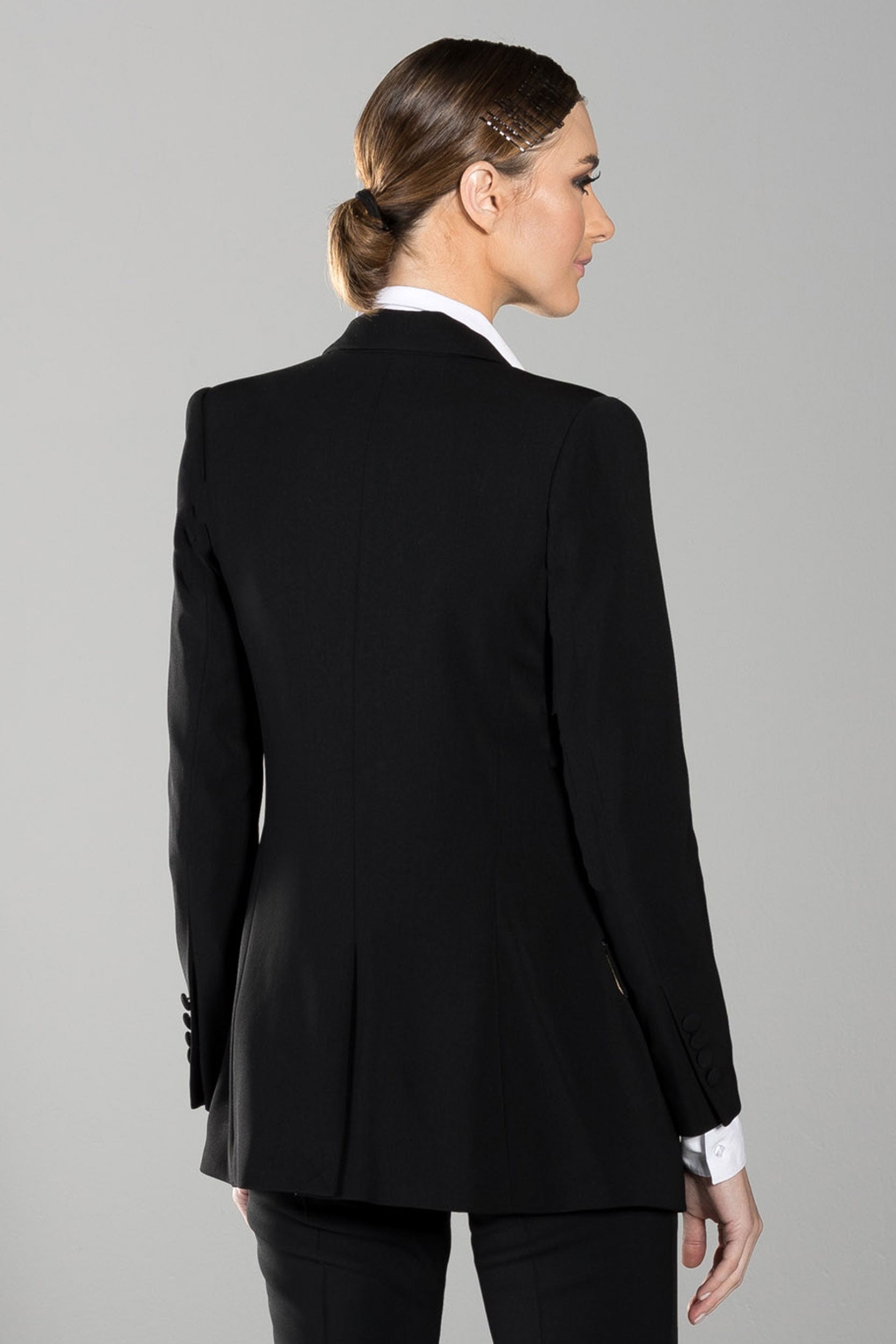 Black Peak Lapel Long Tuxedo Jacket - Women’s Tuxedo Suits | girls prom tuxedo | gal tux | Wedding Party, Bridesmaids