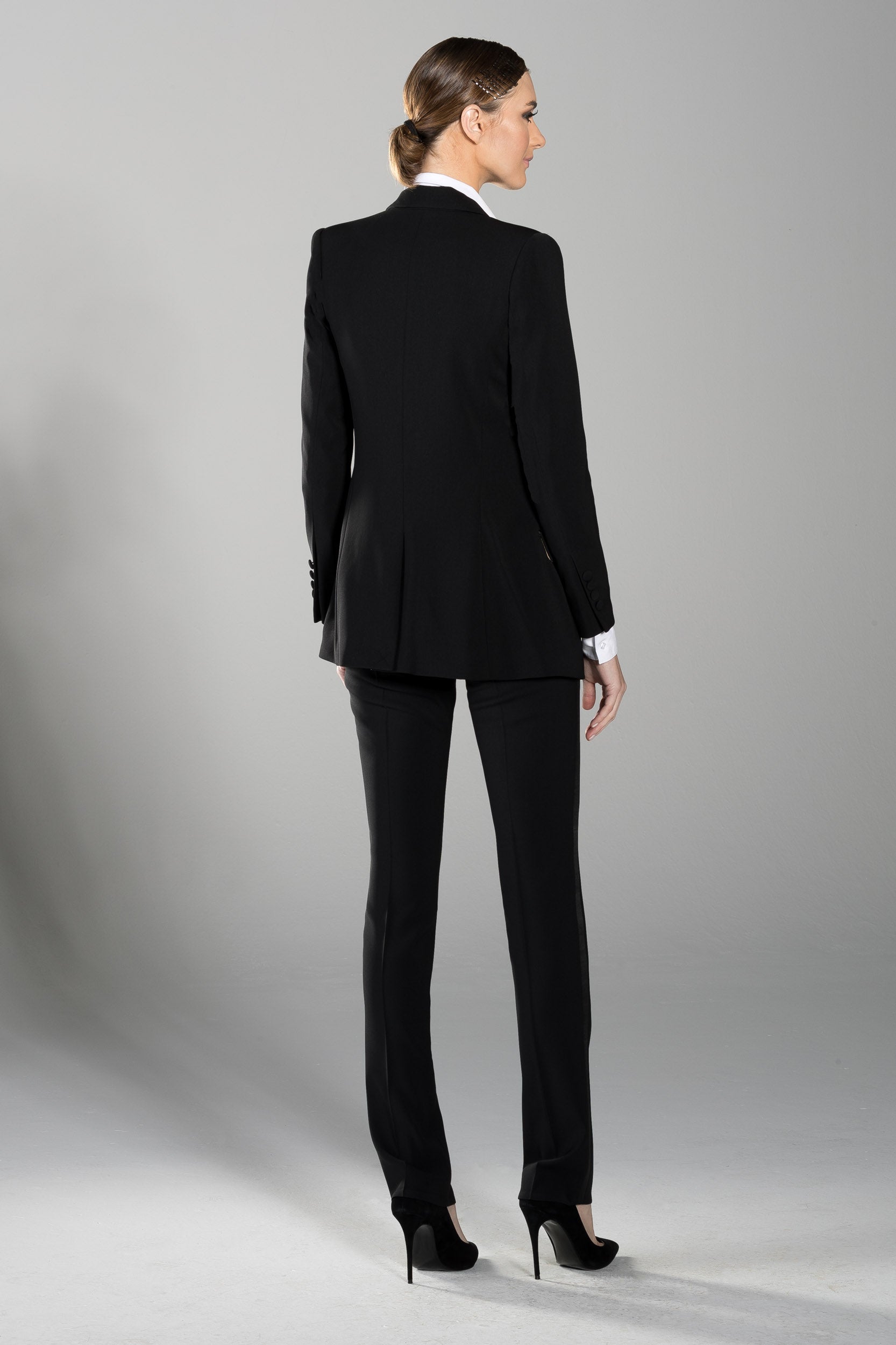 Black Peak Lapel Long Tuxedo Jacket - Women’s Tuxedo Suits | girls prom tuxedo | gal tux | Wedding Party, Bridesmaids