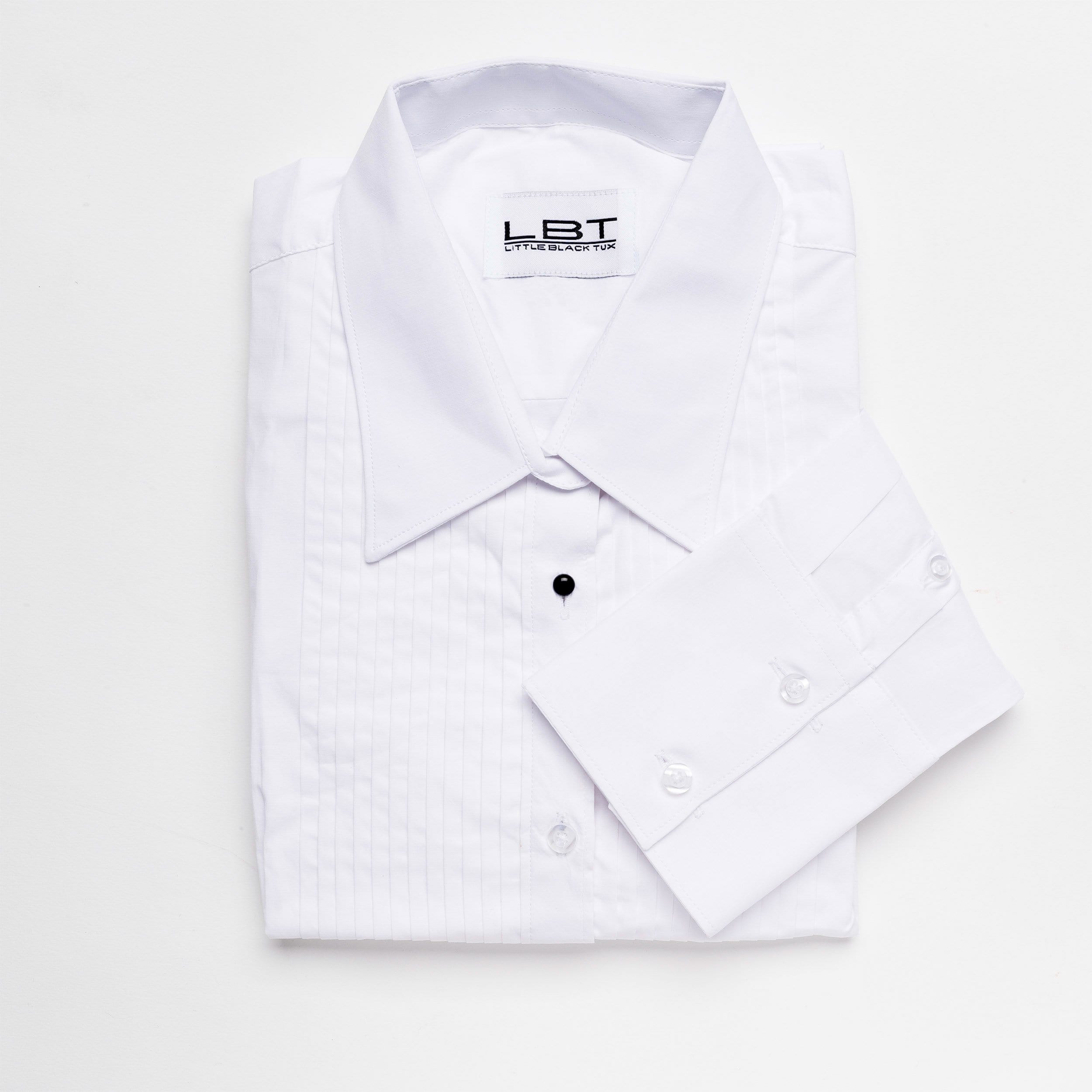 White Laydown Collar Tuxedo Shirt