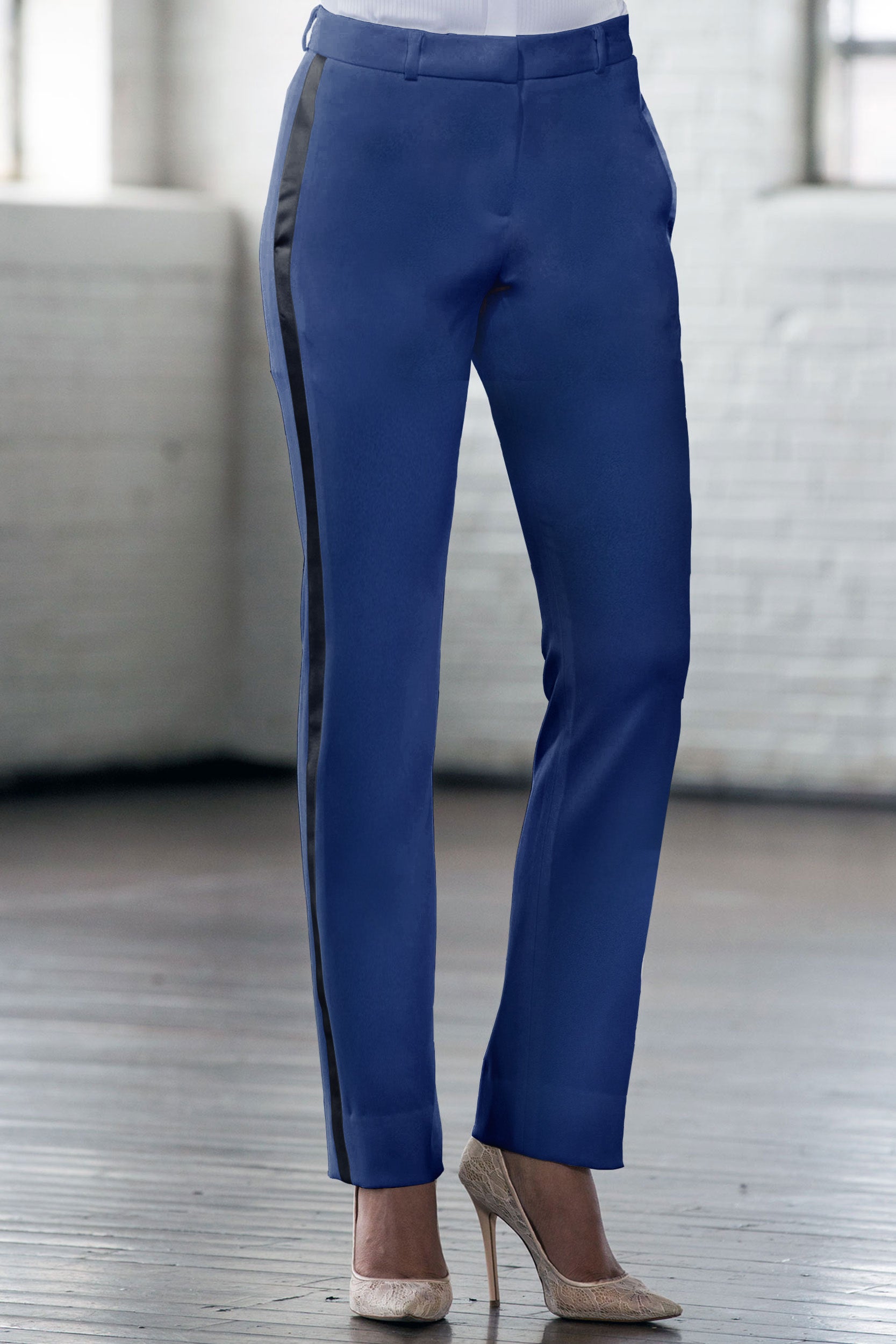 Royal Navy & Black Slim Fit Tuxedo Pants