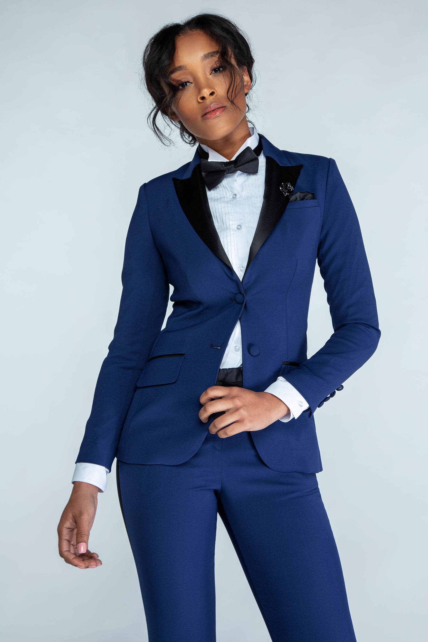Navy & Black Peak Lapel Tuxedo Jacket - Women’s Tuxedo Suits | girls prom tuxedo | gal tux | Wedding Party, Bridesmaids