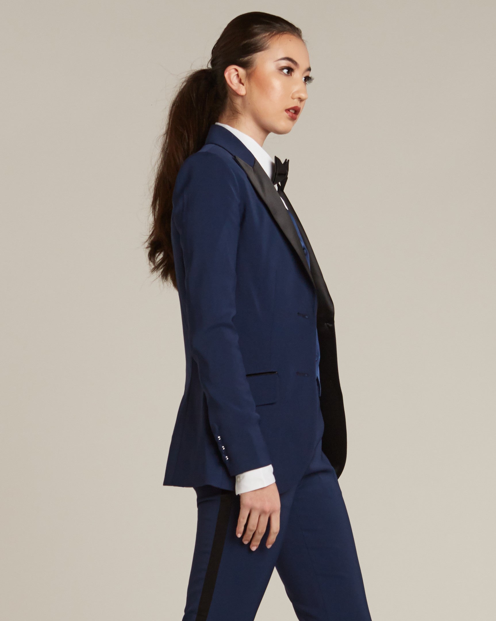Navy & Black Peak Lapel Tuxedo Jacket - Women’s Tuxedo Suits | girls prom tuxedo | gal tux | Wedding Party, Bridesmaids