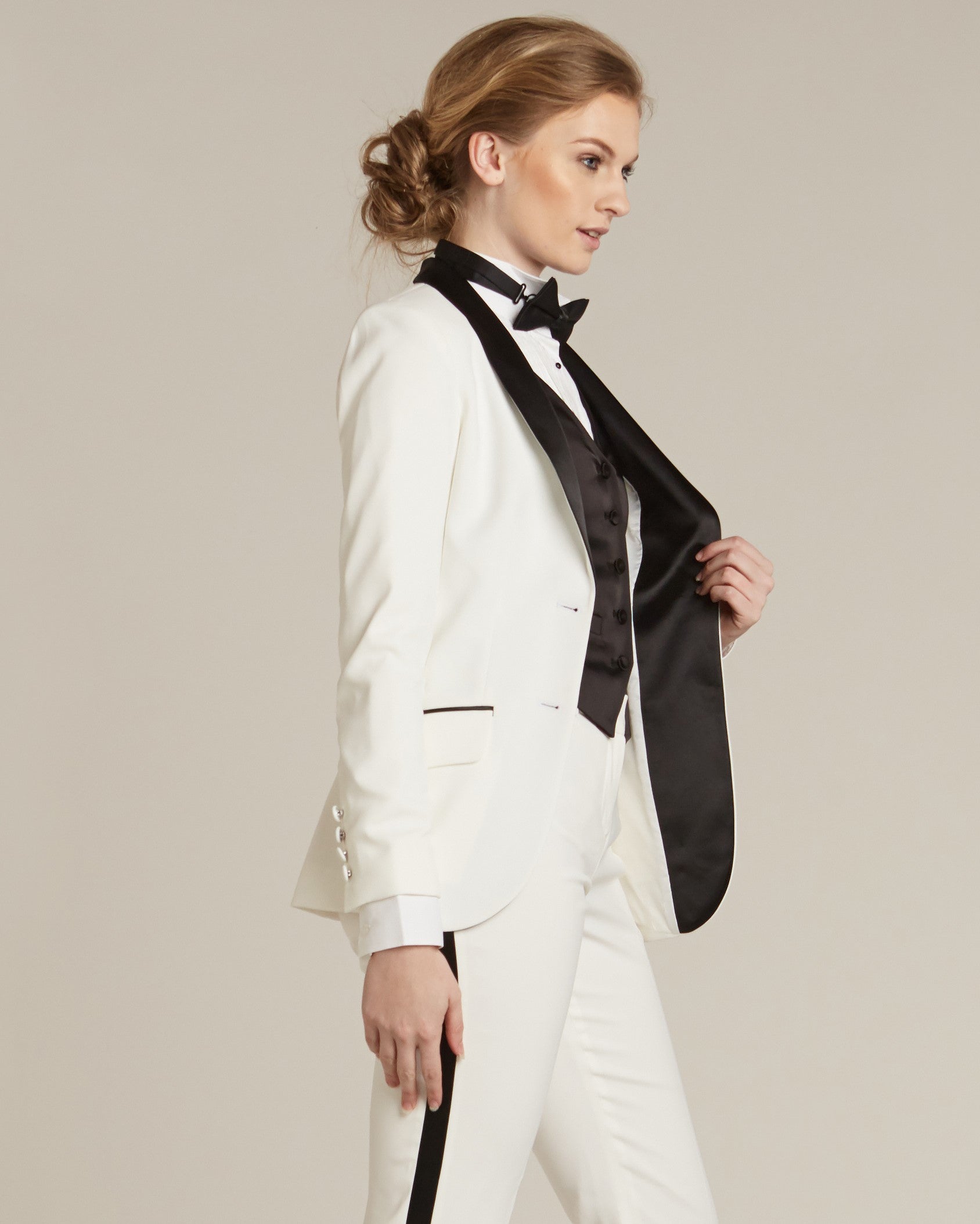 Diamond White & Black Shawl Collar Tuxedo Jacket - Women’s Tuxedo Suits | girls prom tuxedo | gal tux | Wedding Party, Bridesmaids