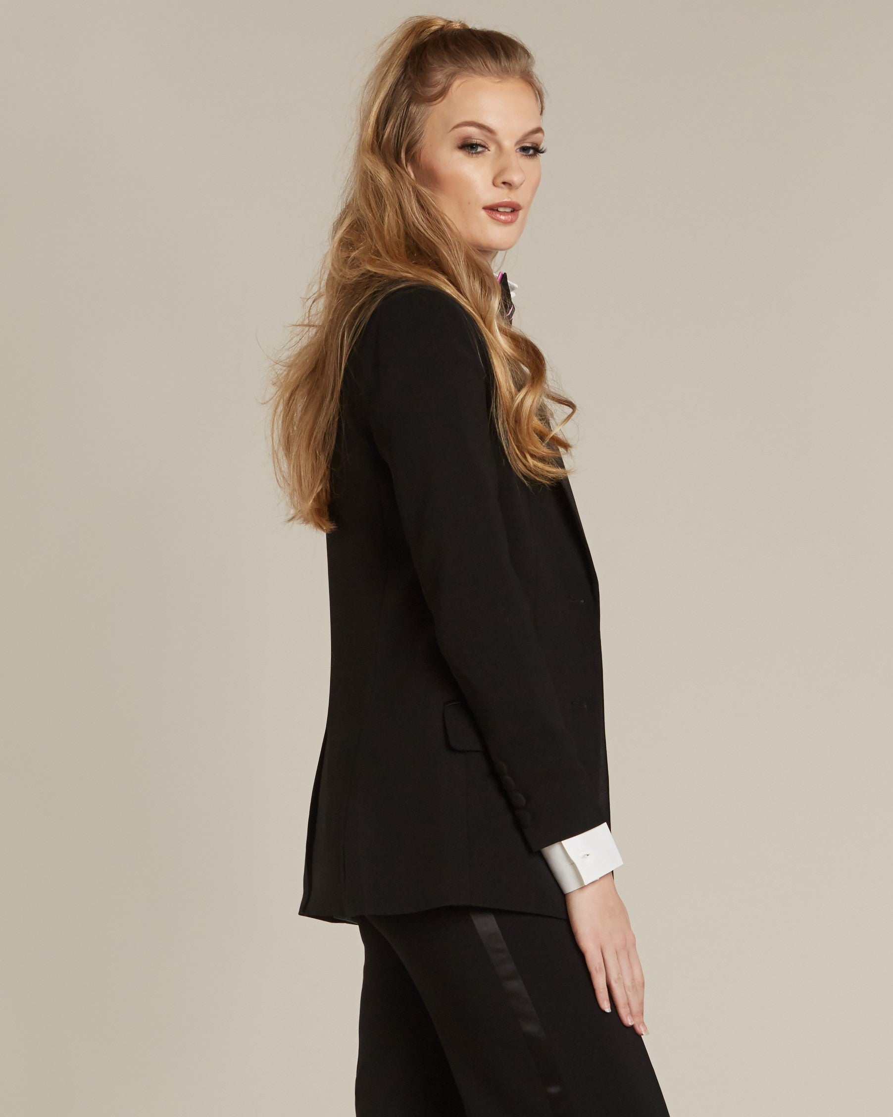 Black Peak Lapel Long Tuxedo Jacket - Women’s Tuxedo Suits | girls prom tuxedo | gal tux | Wedding Party, Bridesmaids