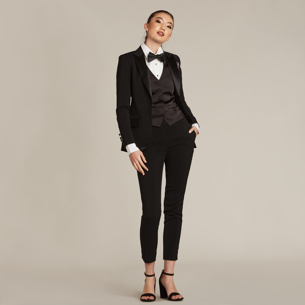 Black Ultra Slim Fit Tuxedo Pants w/ Satin Back Pocket