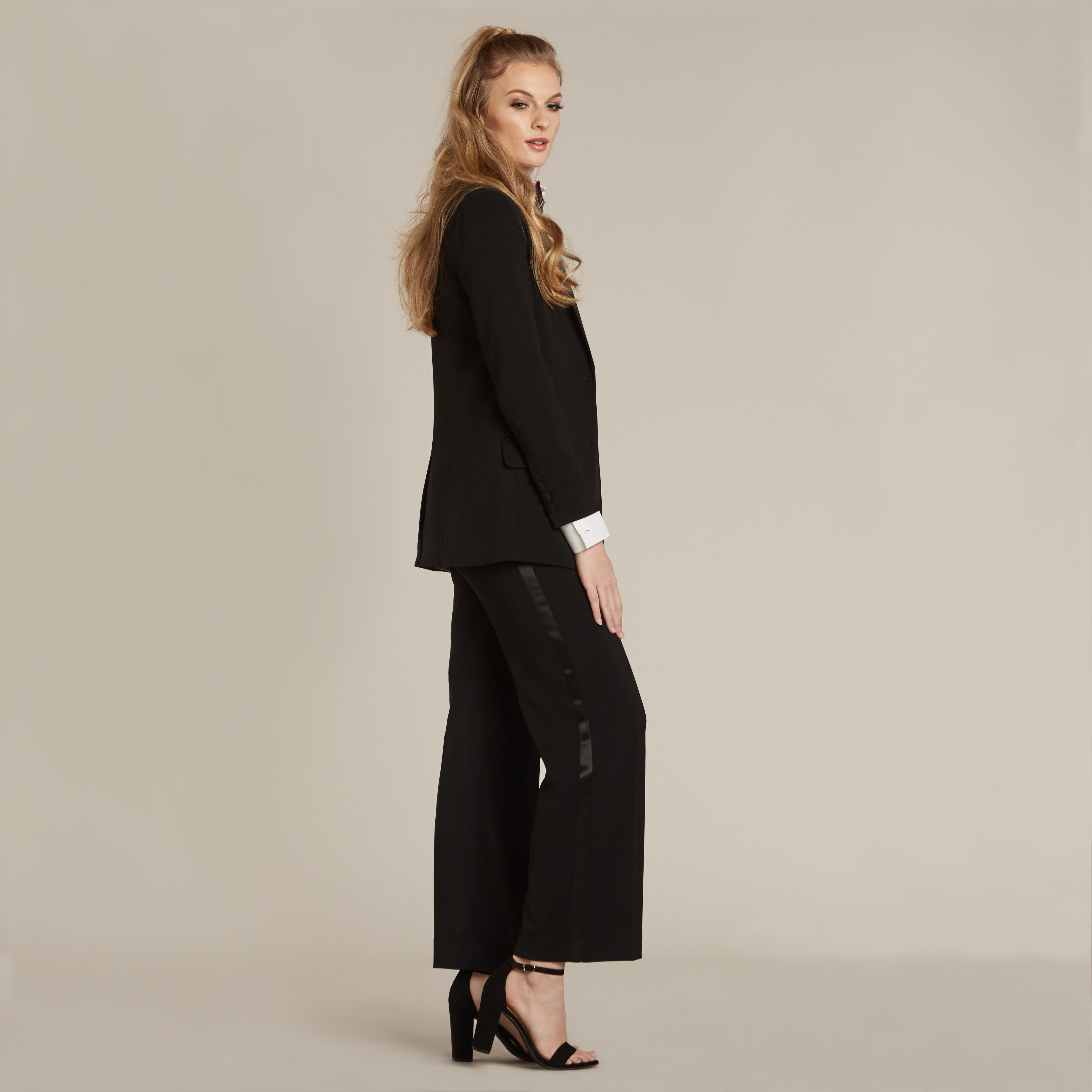 Black Peak Lapel Long Tuxedo Jacket - Women’s Tuxedo Suits | girls prom tuxedo | gal tux | Wedding Party, Bridesmaids