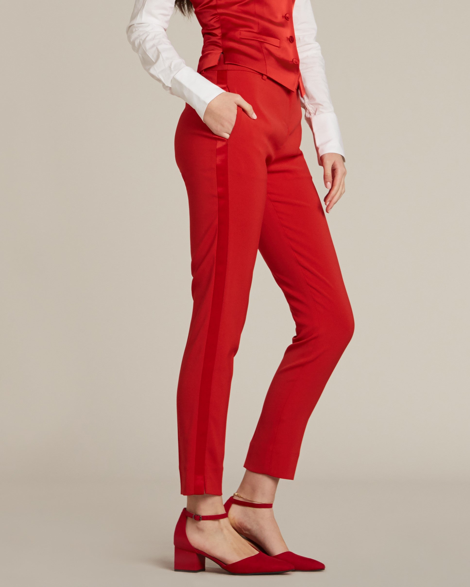 Red Ultra Slim Fit Tuxedo Pants