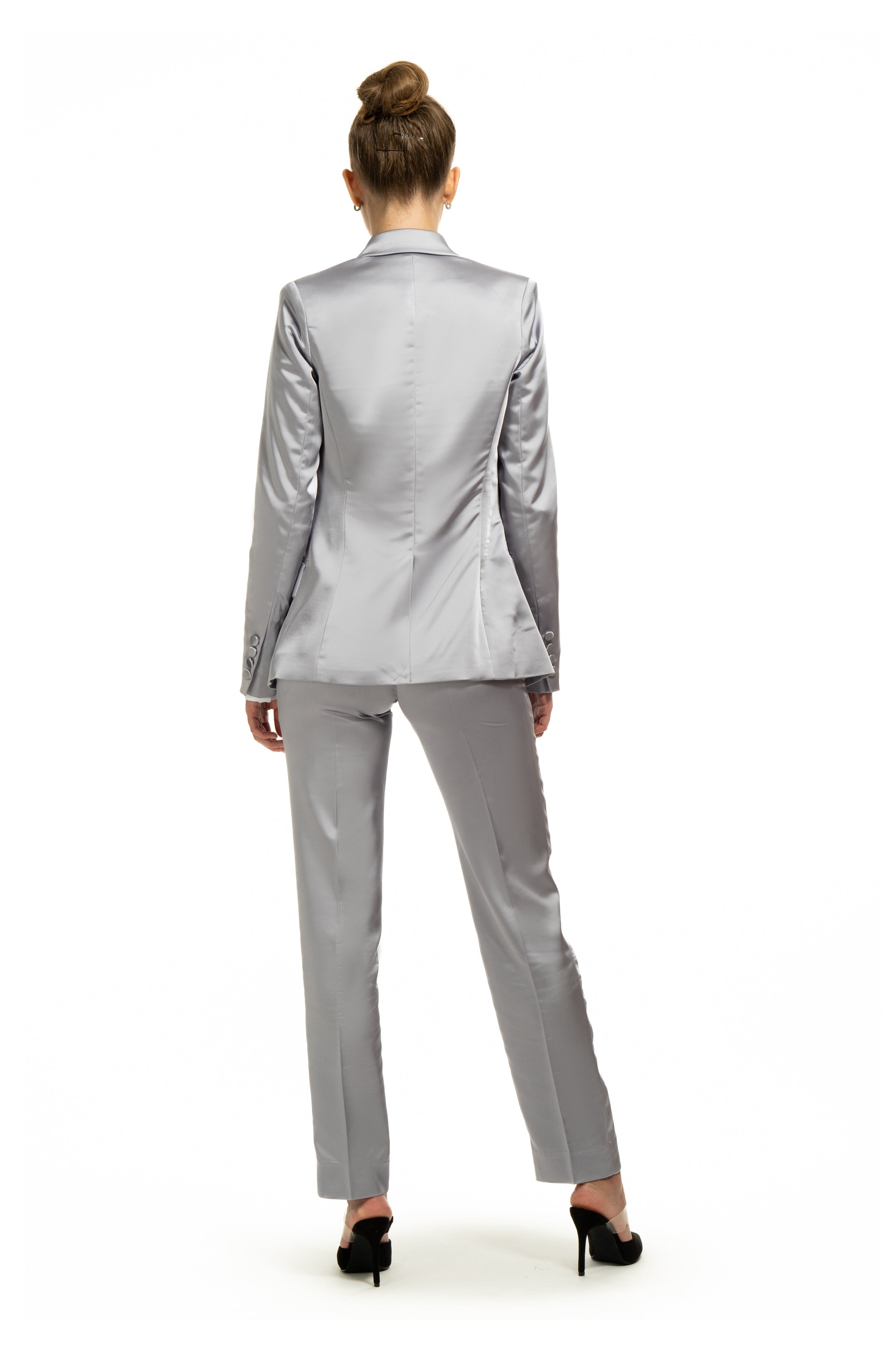 Silver Gray Satin Peak Lapel Tuxedo Jacket