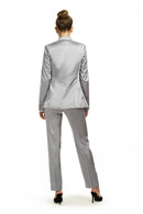 Silver Gray Satin Slim Fit Tuxedo Pants w/ Satin Back Pocket