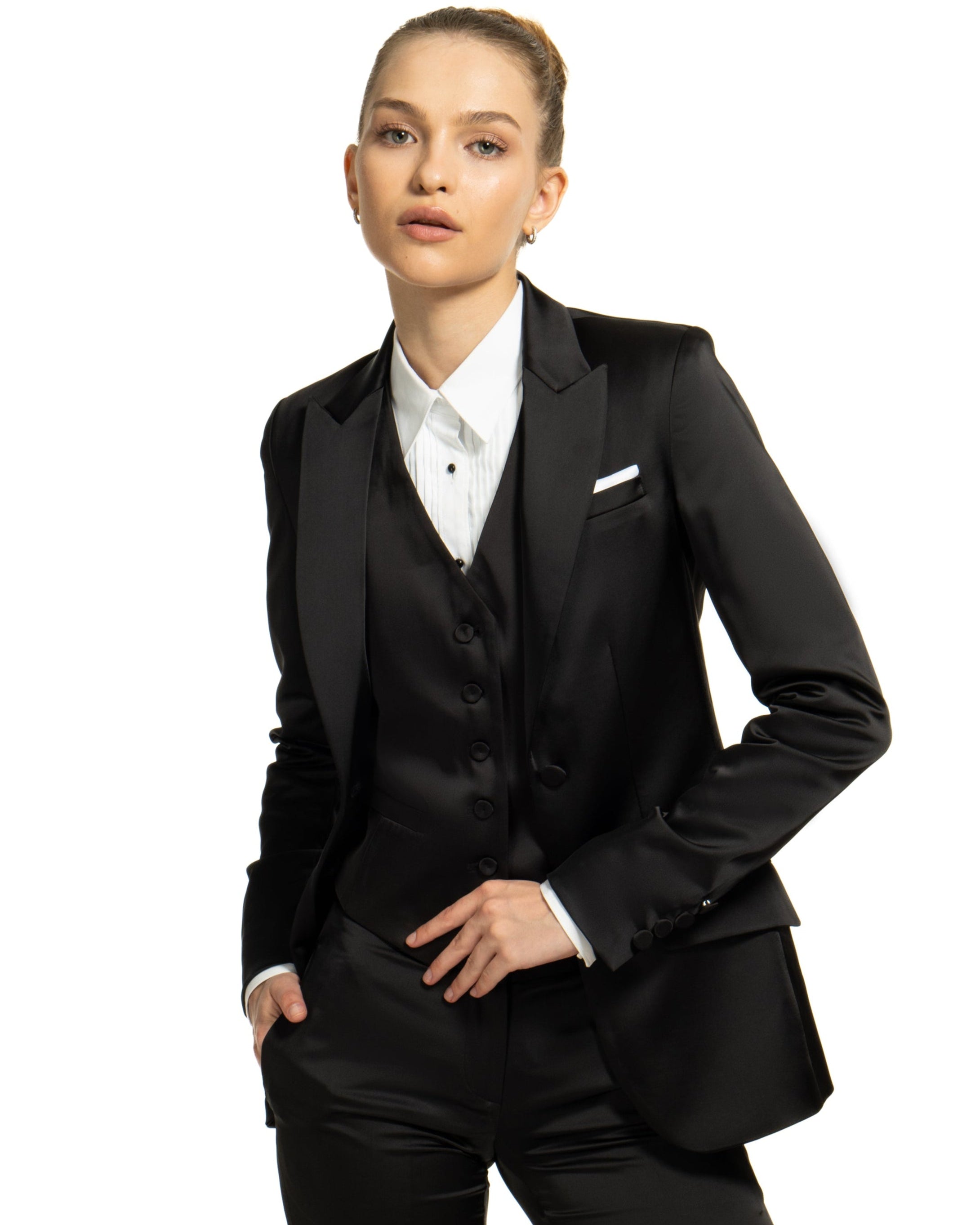 Black Satin Peak Lapel Tuxedo Jacket
