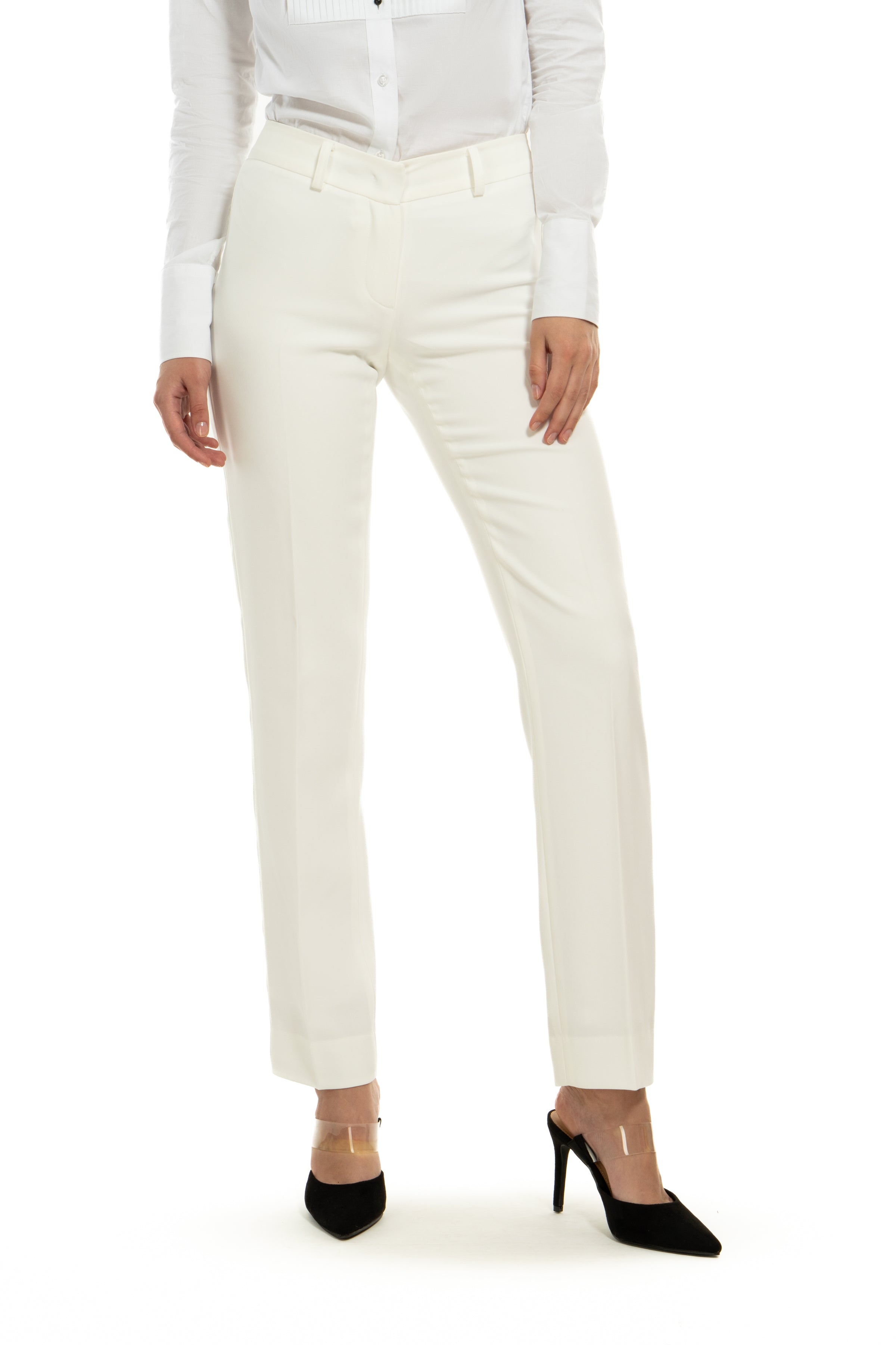 Pearl White Slim Fit Tuxedo Pants w/ Satin Back Pocket