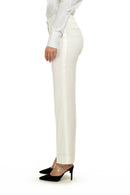 Pearl White Slim Fit Tuxedo Pants w/ Satin Back Pocket