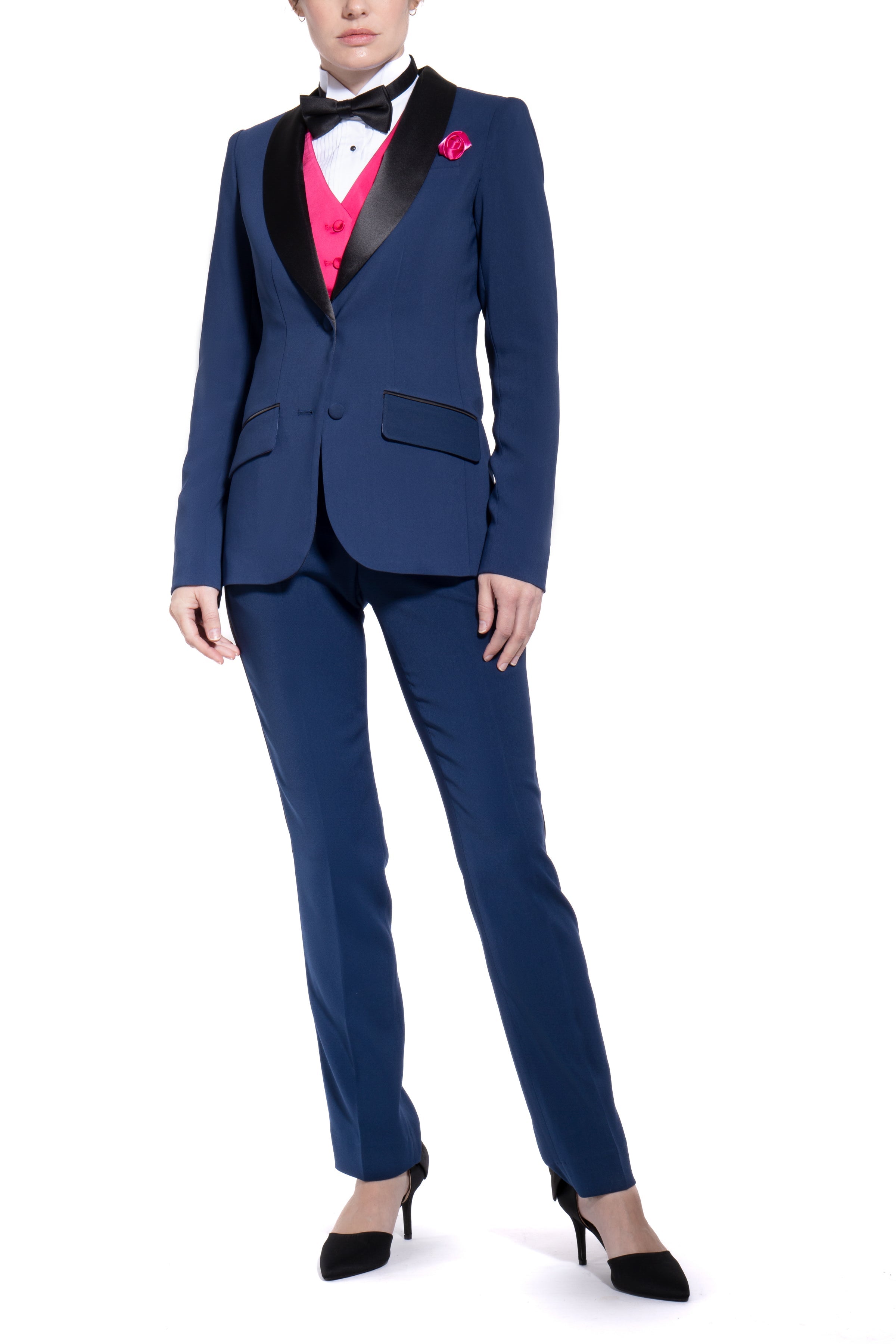 Royal Navy & Black Slim Fit Tuxedo Pants w/ Satin Back Pocket