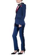 Royal Navy & Black Slim Fit Tuxedo Pants w/ Satin Back Pocket