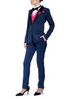 Royal Navy & Black Slim Fit Tuxedo Pants w/ Satin Back Pocket