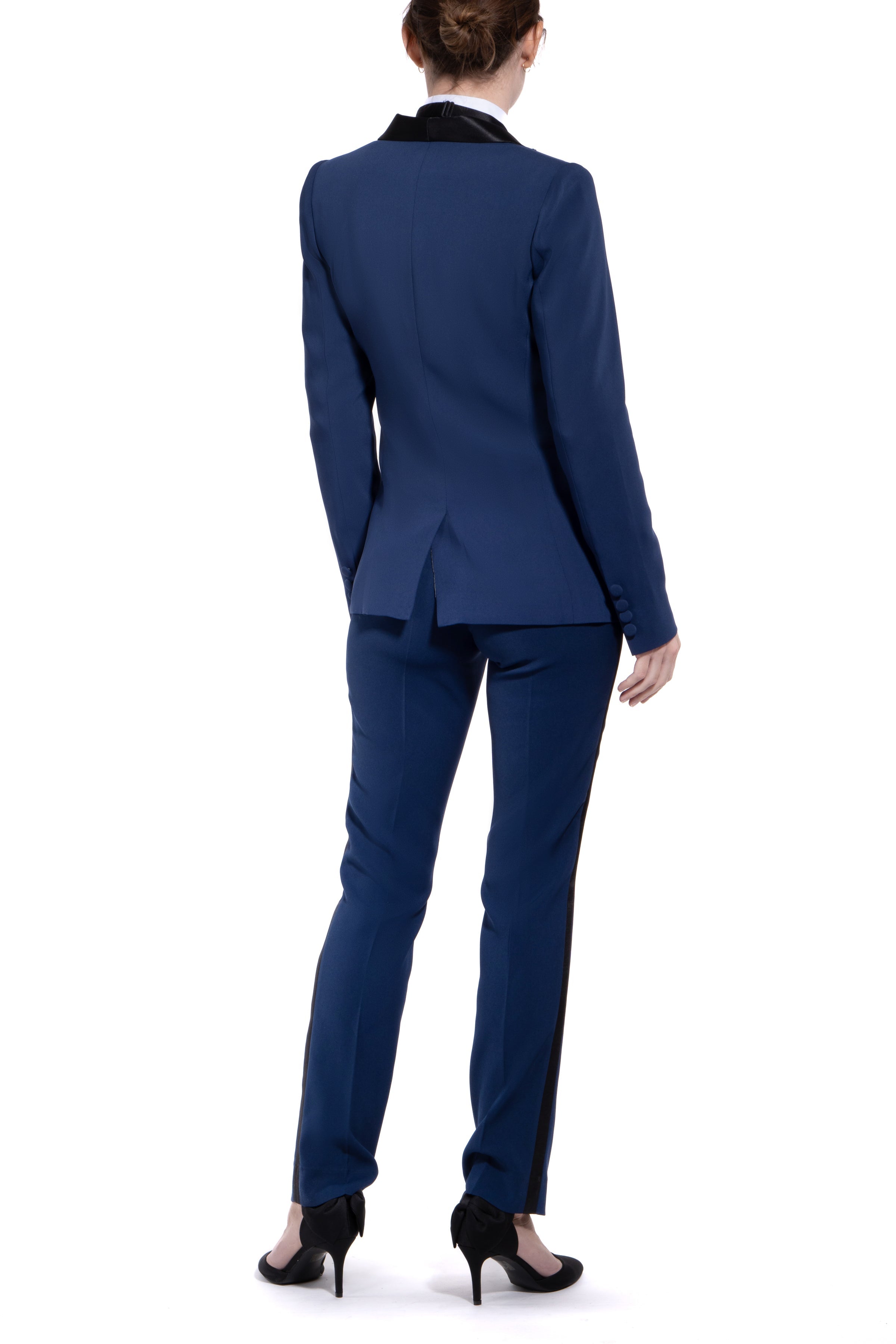 Royal Navy & Black Slim Fit Tuxedo Pants w/ Satin Back Pocket