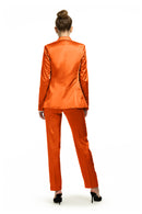 Copper Orange Satin Slim Fit Tuxedo Pants w/ Satin Back Pocket