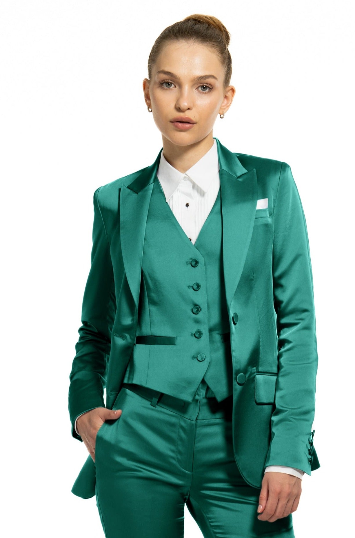 Emerald Green Satin Peak Lapel Tuxedo Jacket
