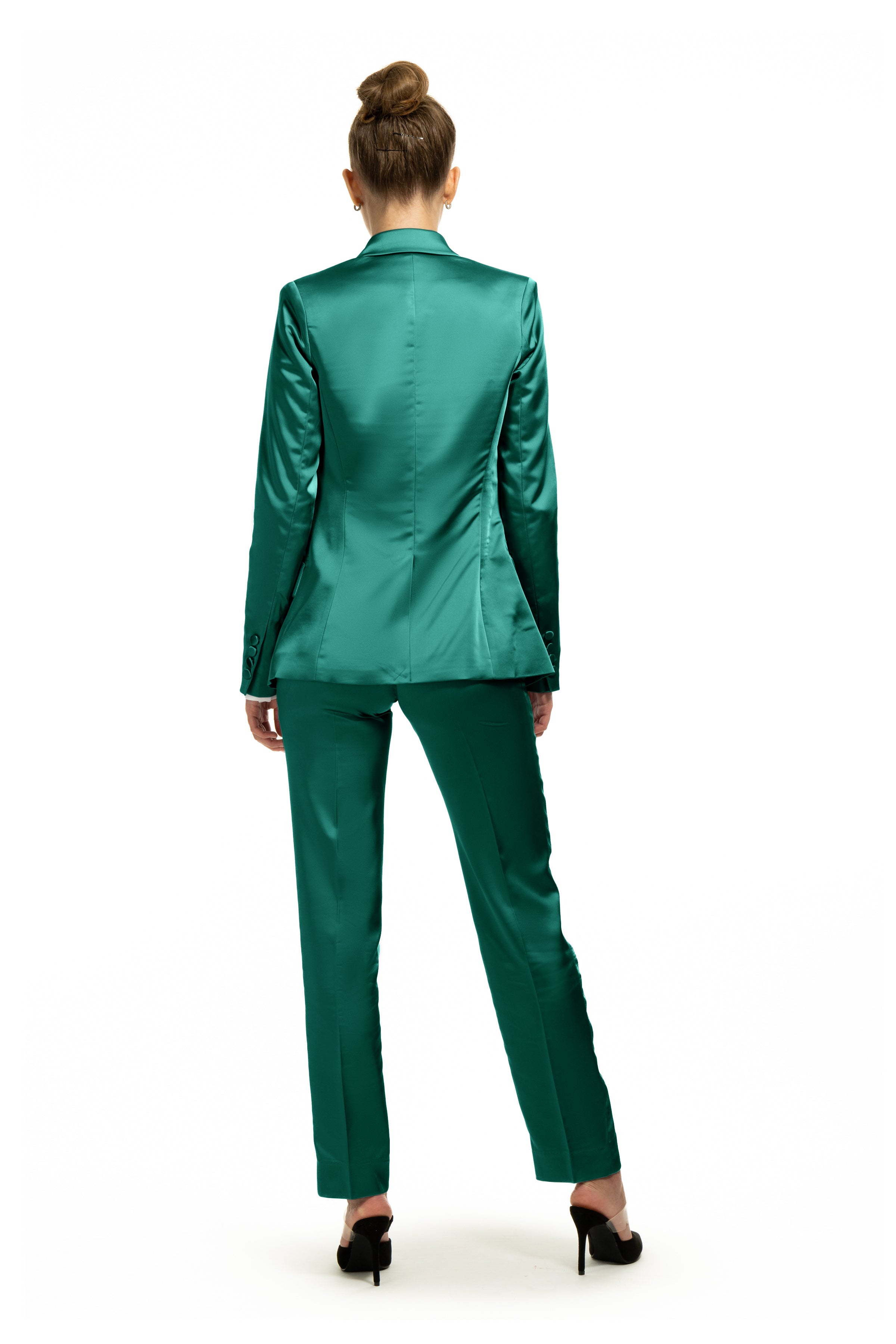 Emerald Green Satin Slim Fit Tuxedo Pants w/ Satin Back Pocket