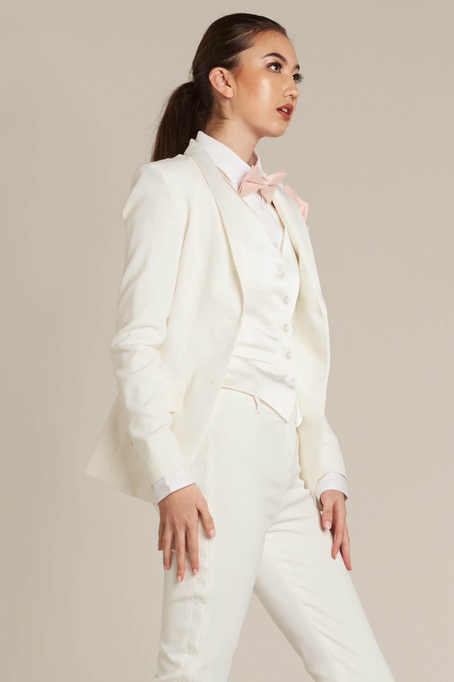 Pearl White Shawl Collar Tuxedo Jacket