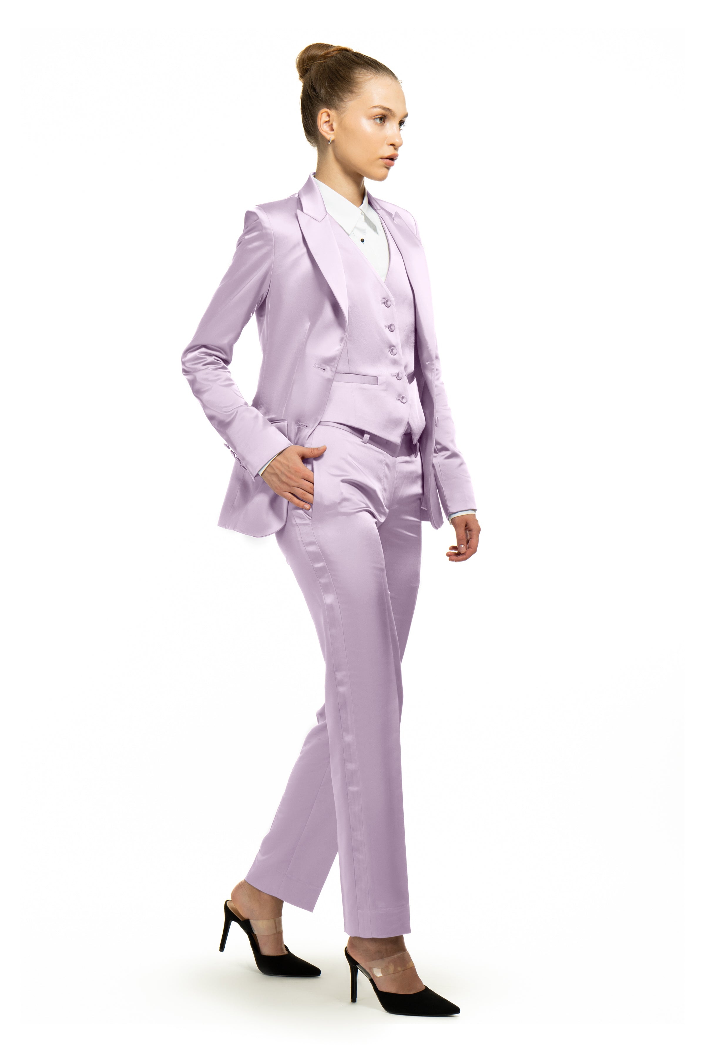 Lavender Satin Slim Fit Tuxedo Pants w/ Satin Back Pocket