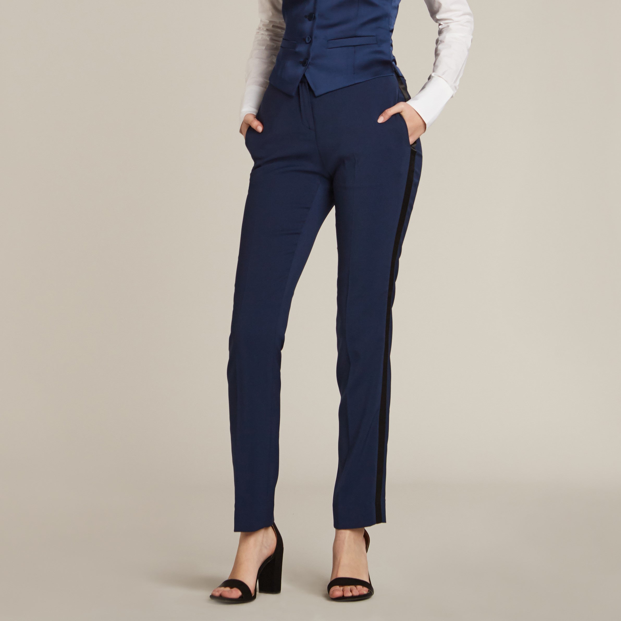 Navy & Black Slim Fit Tuxedo Pants - Women’s Tuxedo Suits | girls prom tuxedo | gal tux | Wedding Party, Bridesmaids