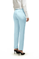 Sky Blue Satin Slim Fit Tuxedo Pants w/ Satin Back Pocket