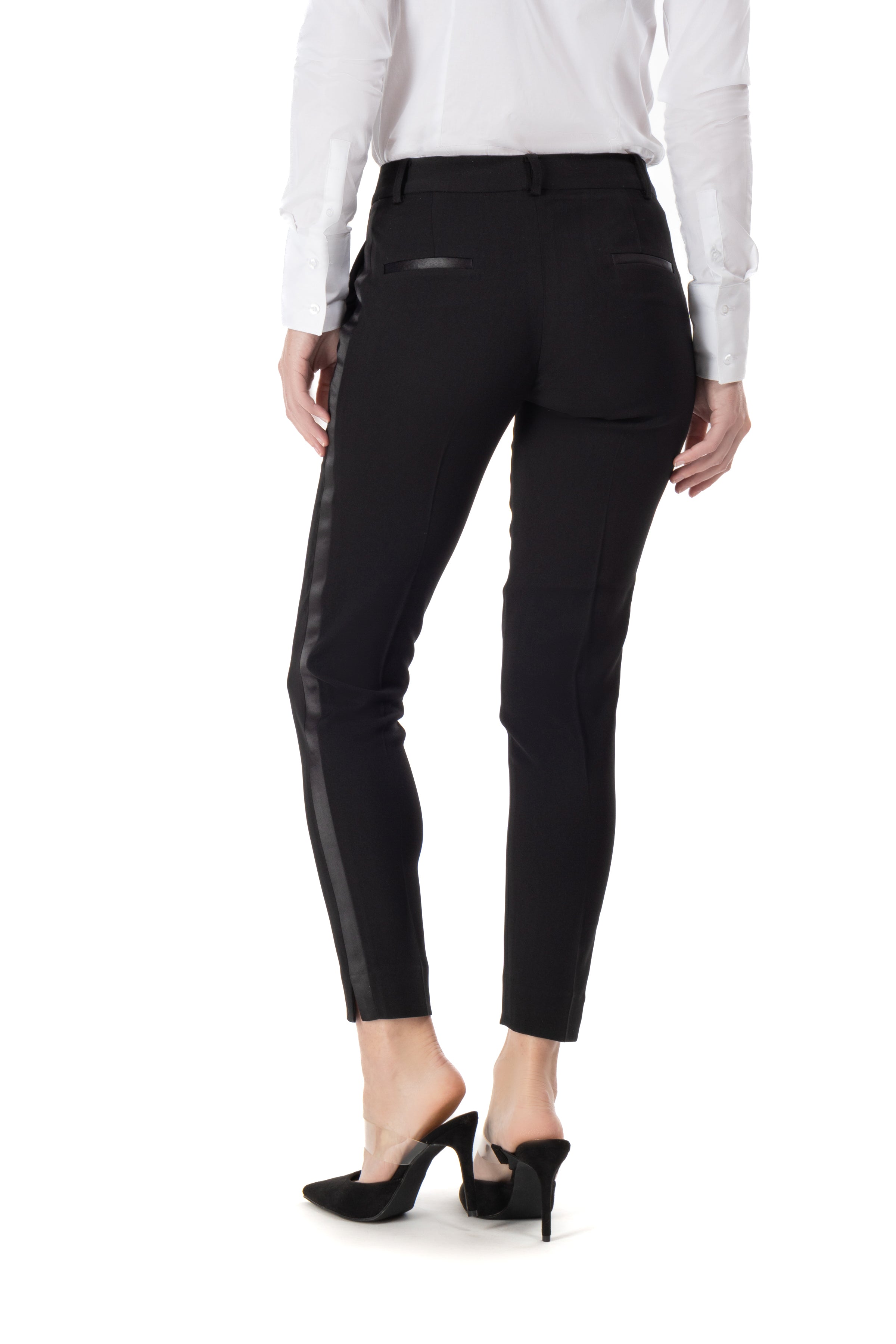 Black Slim Fit Tuxedo Pants w/ Satin Back Pocket