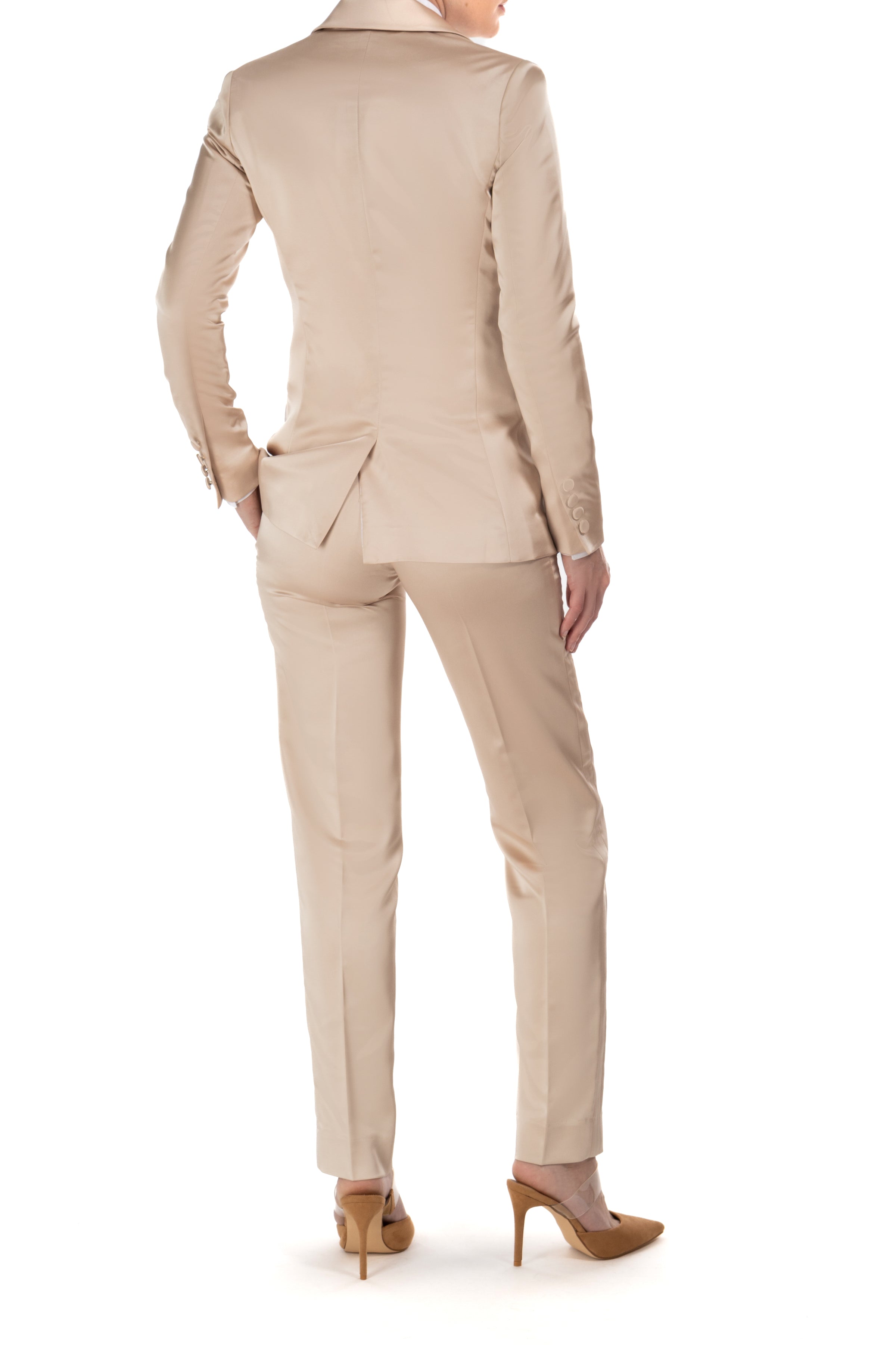 Champagne Gold Satin Slim Fit Tuxedo Pants for Women – LITTLE