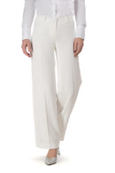 Pearl White Straight Wide Fit Tuxedo Pants w/ Satin Back Pocket