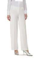 Pearl White Straight Wide Fit Tuxedo Pants w/ Satin Back Pocket