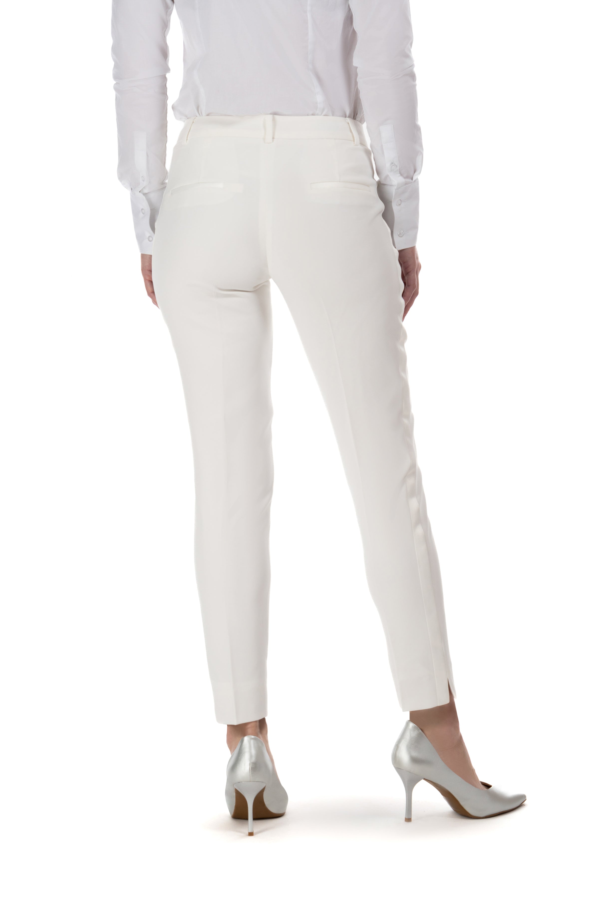 Pearl White Ultra Slim Fit Tuxedo Pants w/ Satin Back Pocket