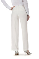 Pearl White Straight Wide Fit Tuxedo Pants w/ Satin Back Pocket
