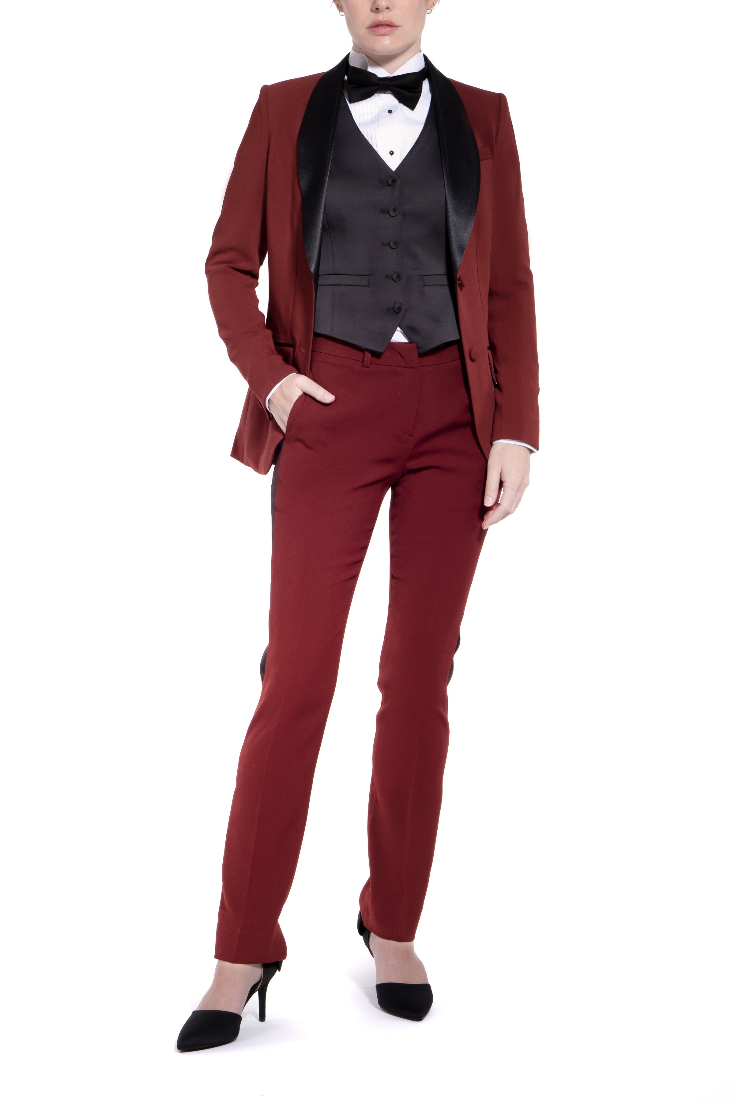 Burgundy & Black Shawl Collar Tuxedo Jacket