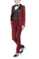 Burgundy & Black Shawl Collar Tuxedo Jacket