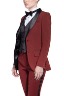 Burgundy & Black Shawl Collar Tuxedo Jacket