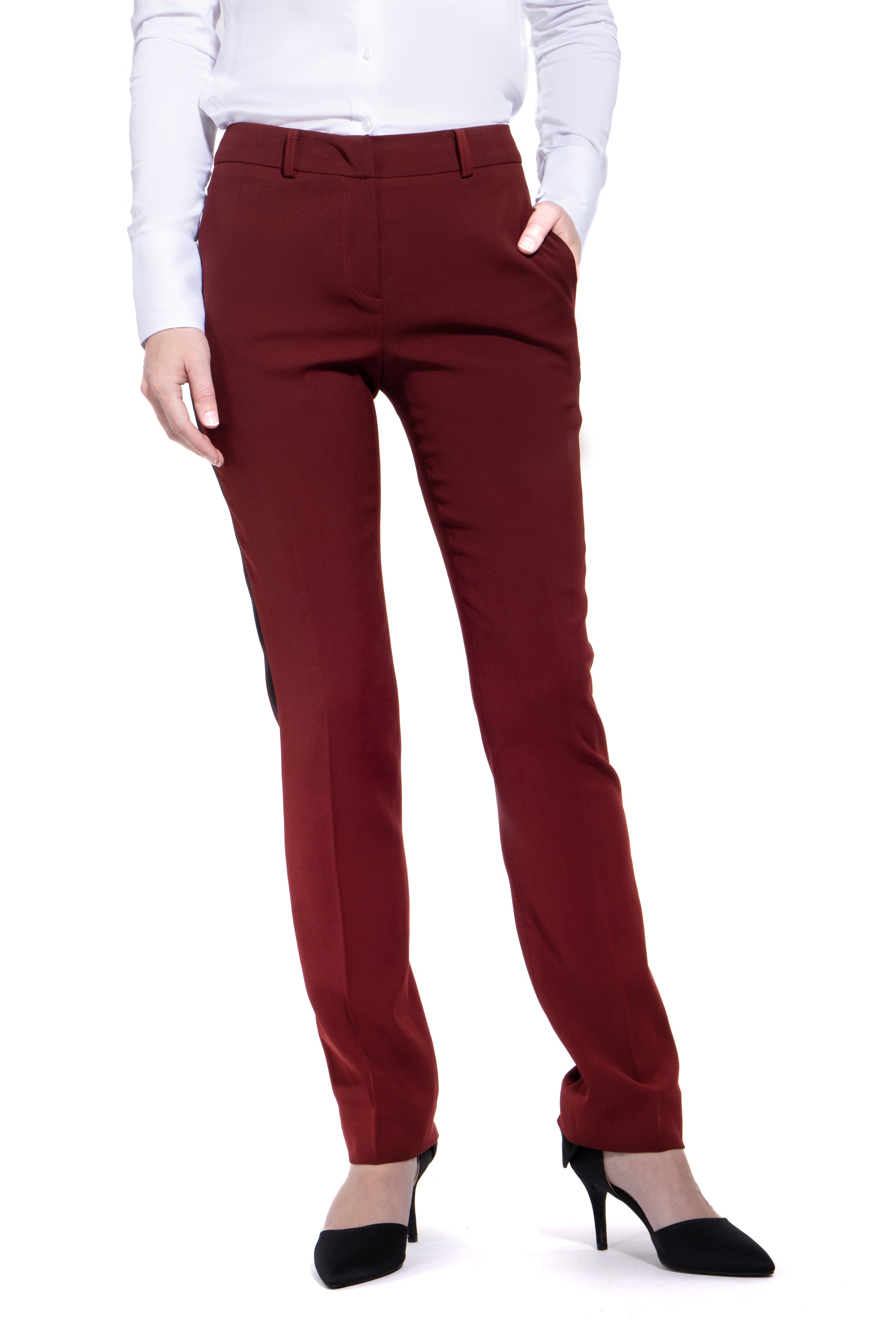 Burgundy & Black Slim Fit Tuxedo Pants